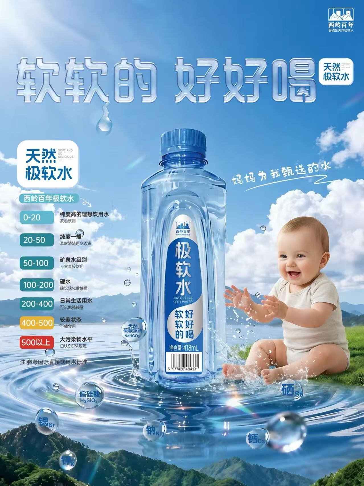 silver-bopp-water-label-custom Double-sided printed water bottle label on BOPP film