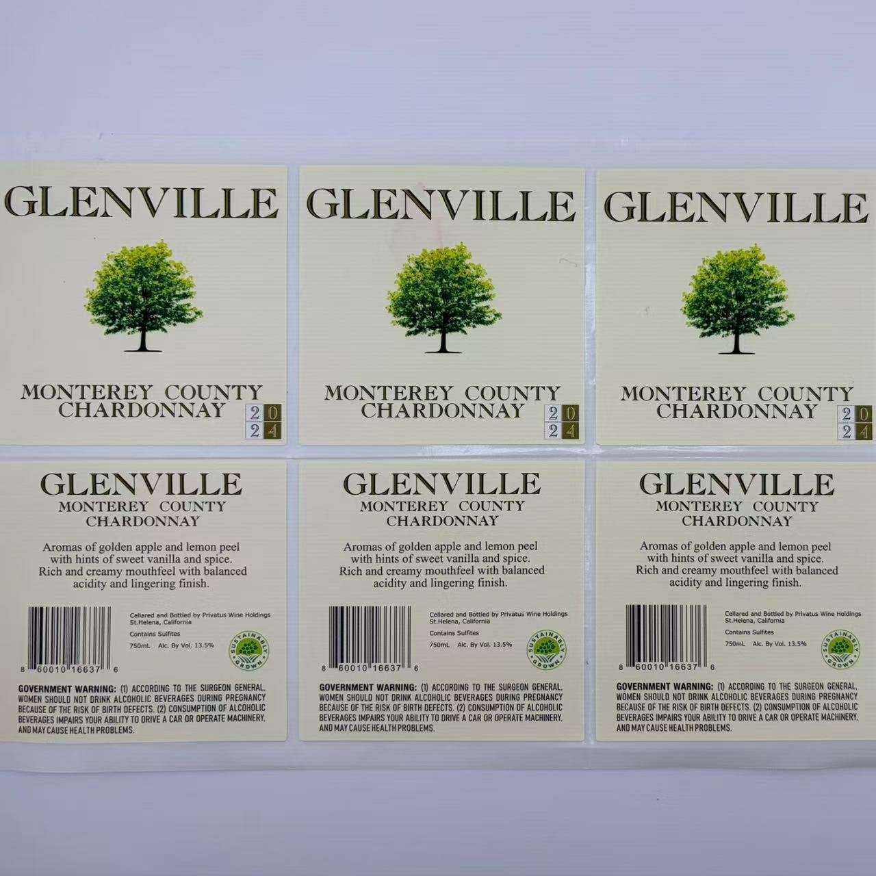 wine label (glenville) custom ice bucket resistant textured cotton paper wine labels from factory